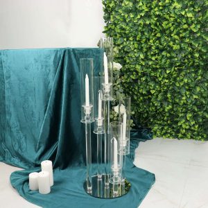 5-Arm Crystal Glass Candelabra Round Taper Design 32" Clear - Stylish Candle Holder Table Centerpiece